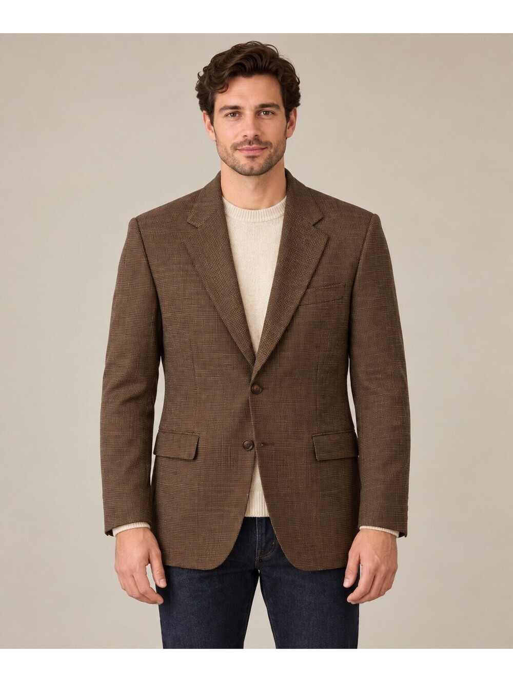 Lauren Ralph Lauren Y2K Blazer Mens 44L Brown Plaid LambWool Sport Coat Jacket